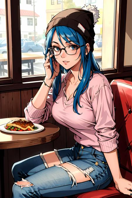 00652-2455853547-masterpiece, high quality, sharp focus, a 25yo swedish woman, blue hair, wearing a beanie and glasses, wearing a pink blouse and.png